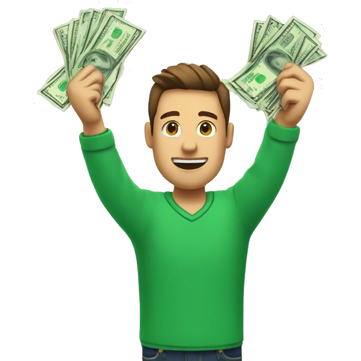 man who in this right hand hold money and it left hand hold a phone and he holds his hands up  and the money color green hands doesn't stick to each other emoji