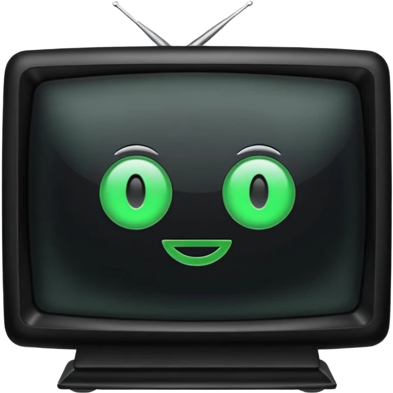 черный телевизор с зеленым экраном и пиксельным рисунком на экране emoji