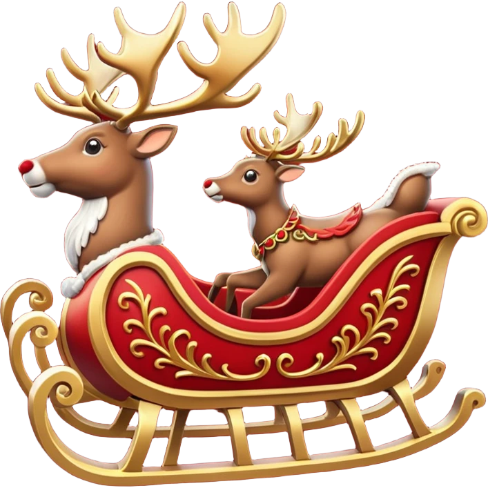 santa's sleigh with reindeer in flight emoji