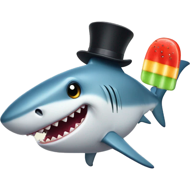 Shark with a top hat eating a popsicle emoji