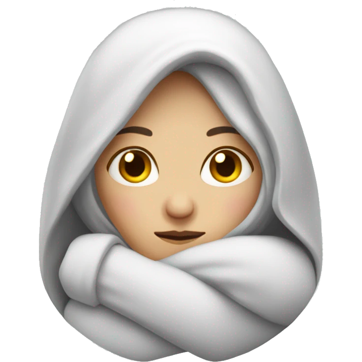 white women who is feels very cold hugging herself to warm, open eyes emoji