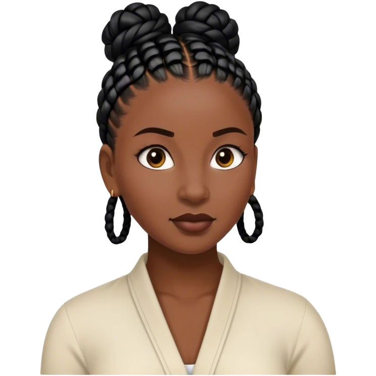 portrait of dark-skinned woman with black cornrows in a bun emoji