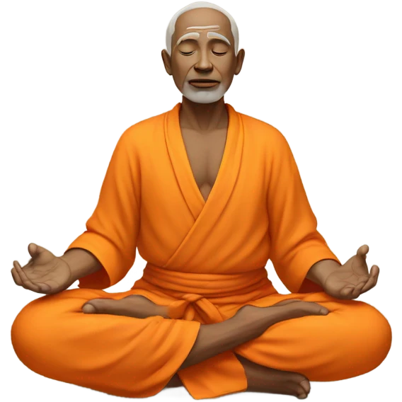 an old yogi with a peaceful and meditative expression. The character should be wearing an orange robe, symbolizing traditional yogic attire. The yogi can be sitting in a lotus position emoji