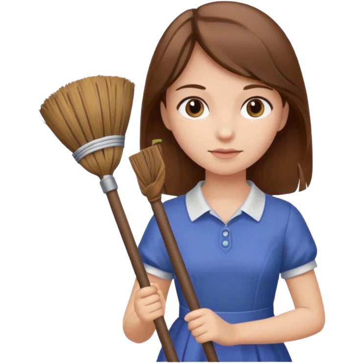 girl with brown hair holding a broom emoji