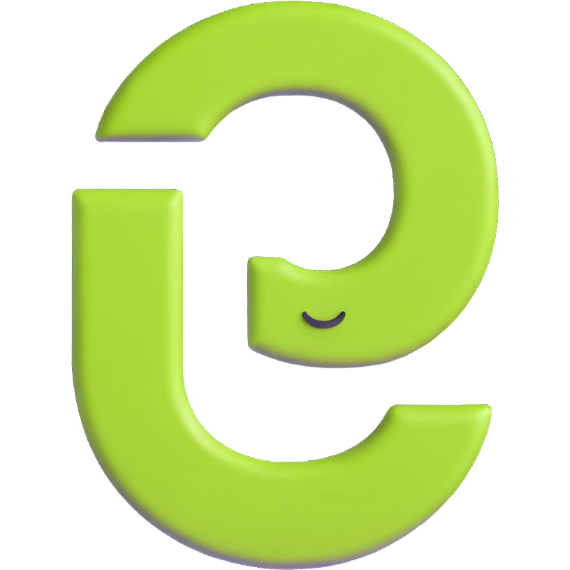 big bold letter C in lime green electric color with googly eyes on top, with a subtle smile under the eyes emoji