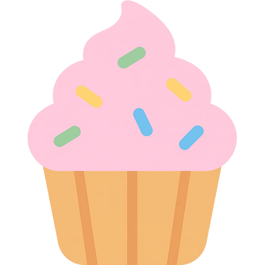 cupcake with pink icing and colorful sprinkles emoji