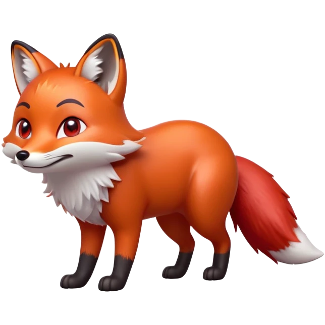 cinematic-[fox]-realistic-full-body-standing on all fours-emoji,-tail-tucked-close,-head-tilted-dramatically,-fox-[red]-fur,-simplified-yet-realistic-focused-features,-highly-detailed,-glowing-with-an-almost-sarcastic-glow  =expressive eyes emoji