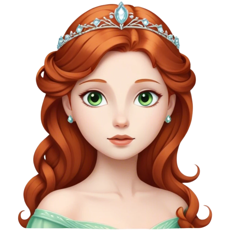 Cinematic Timeless Sleeping Beauty Portrait Emoji, rendered in a clean, vector style. Depict Aurora with delicate porcelain skin, elegantly arranged auburn hair, and a serene, graceful expression, dressed in her iconic gown. The design features bold, simplified shapes, a soft, enchanting glow, and a subtle glowing outline, capturing her timeless, fairy-tale beauty. emoji