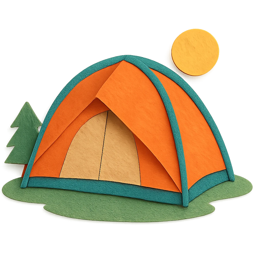 camping tent in paper craft style, layered paper details, classic dome shape, vibrant colors, set in a natural scene emoji