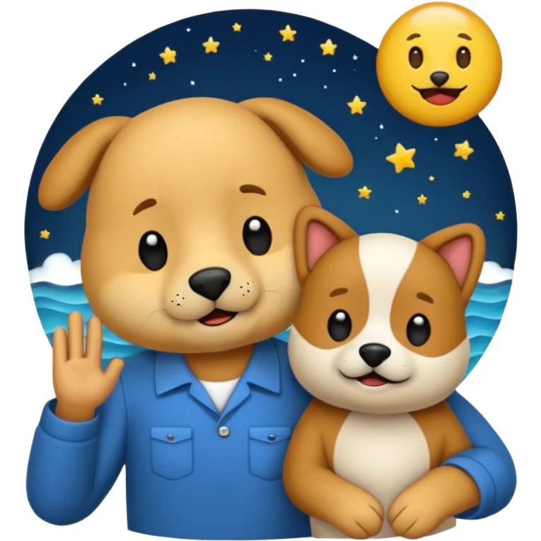 crea un emoji de buenas noches con texto : Buenas noches Javier y Tobi. Javier es un profesor y Tobi q sea un perro emoji