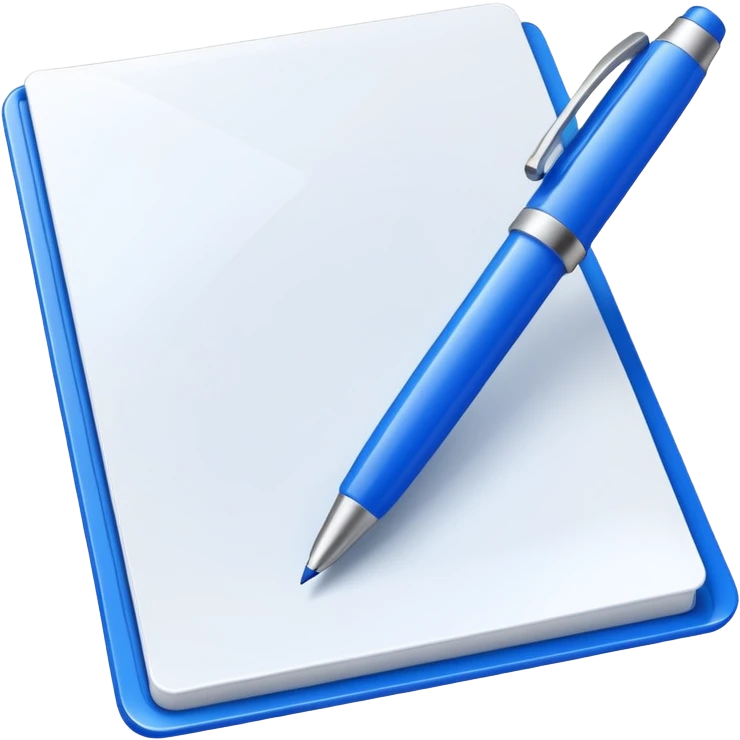 white paper and a blue colored pen emoji