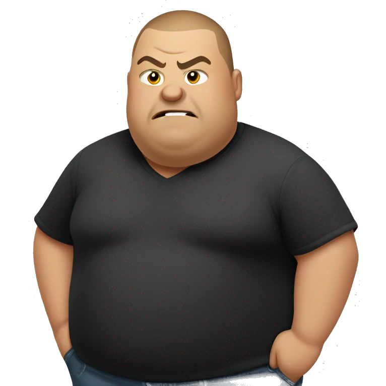 Fat Guy with buzz cut and black shirt being slightly angry emoji