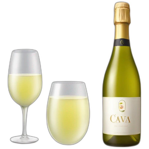 one bottle with cava logo and two glasses of white wine emoji