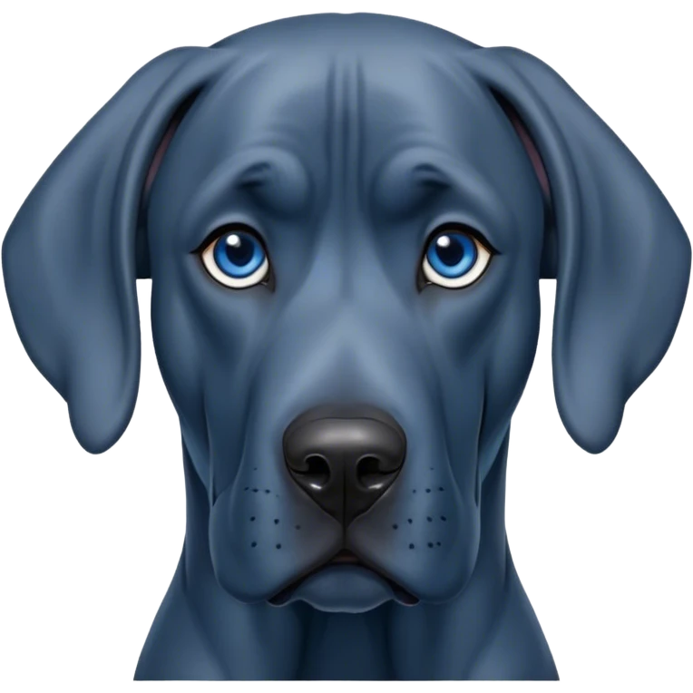 Cinematic Noble Blue Great Dane Portrait Emoji, Poised and regal, with a towering, muscular build and a sleek, well-groomed deep blue Fur, deep-set soulful steel-blue eyes, Simplified yet sharp and sophisticated features, highly detailed, glowing with a cool, dignified glow, high shine, intelligent and commanding, stylized with an air of majesty, focused and attentive, soft glowing outline, capturing the essence of a watchful and authoritative guardian, so majestic it feels as though it could stride out of the screen with effortless authority! emoji