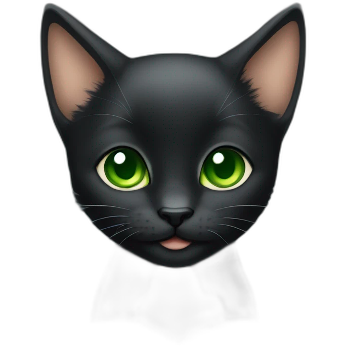 Head of Total Black kitten with green eyes and big ears emoji