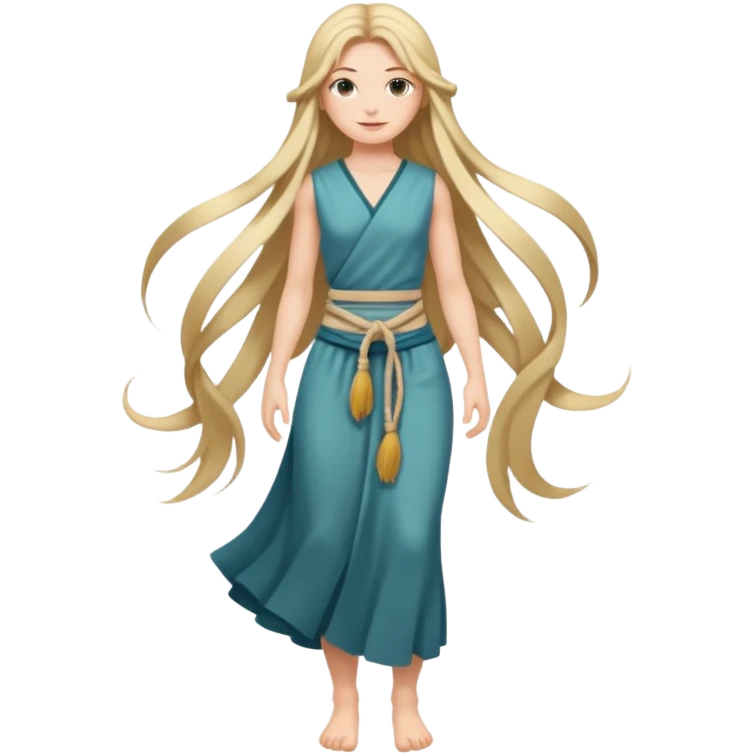 Empowered woman enjoying long tied hairs with full body side photo emoji