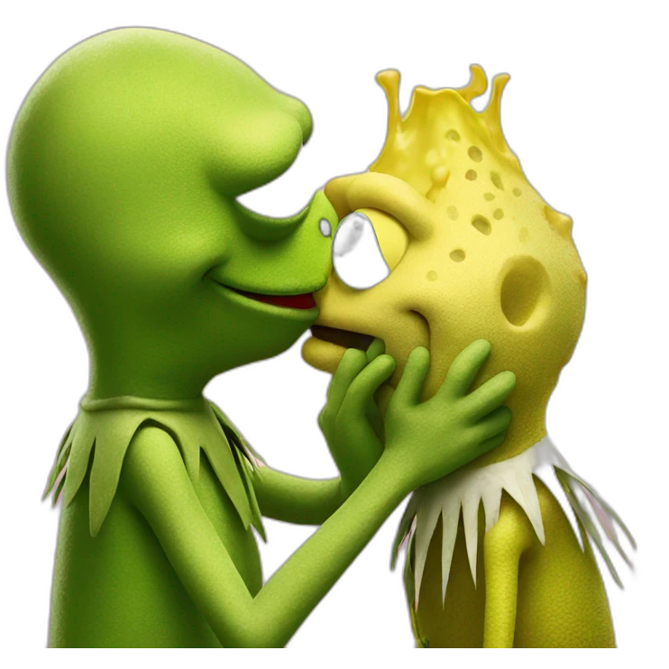 Kermit kissing spongebob emoji