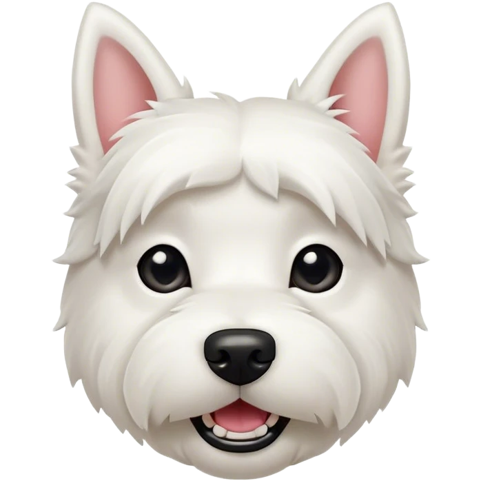 Cinematic Comical West Highland White Terrier Portrait Emoji, Head tilted dramatically with an exaggeratedly shocked or amused expression, featuring a sleek, pristine white coat with perky ears and wide, expressive dark eyes filled with playful disbelief, Simplified yet hilariously expressive features, highly detailed, glowing with a slightly sassy glow, high shine, dramatic yet playful, stylized with an air of cheeky mischief, bright and endearing, soft glowing outline, capturing the essence of a spirited and over-the-top companion, so meme-worthy it feels like it could side-eye its way into internet fame instantly! emoji
