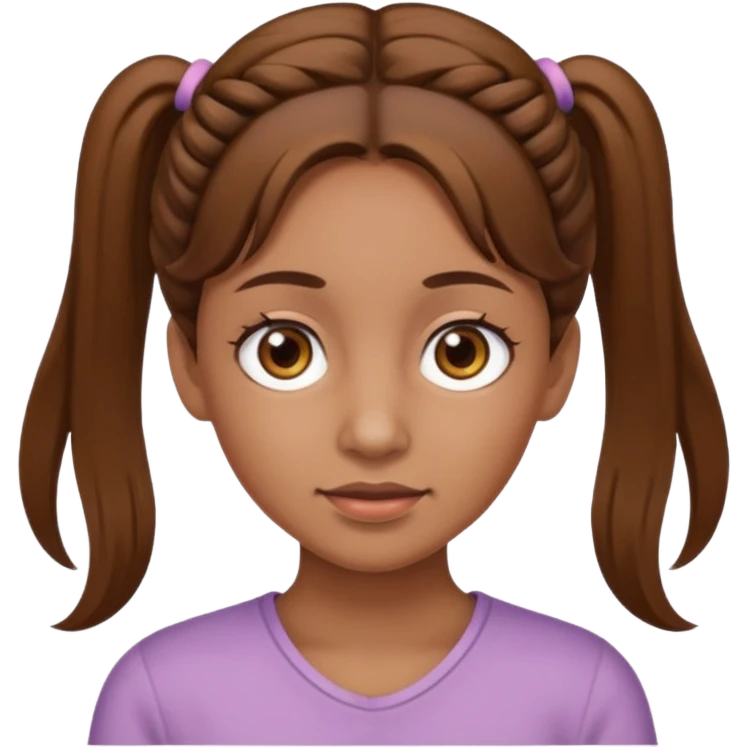 Tan skinned woman with brown hair in pigtails and hazel colored eyes. emoji