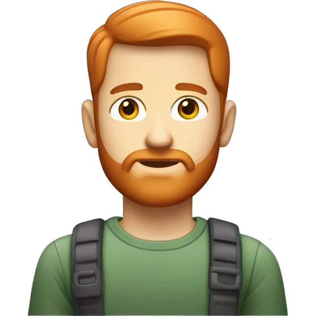 Generate an emoji-style avatar of a man with short red hair, trimmed beard, light skin, and gray-green eyes. Use the clean and smooth iOS emoji style, with a serious facial expression, simple shapes, and smooth gradients. emoji