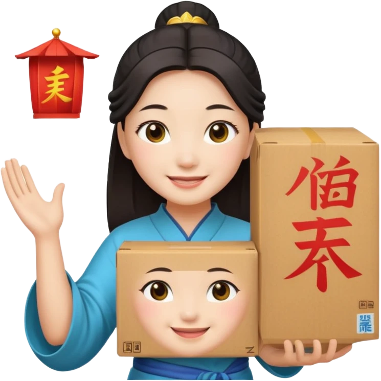 chinese female god hold carton box emoji