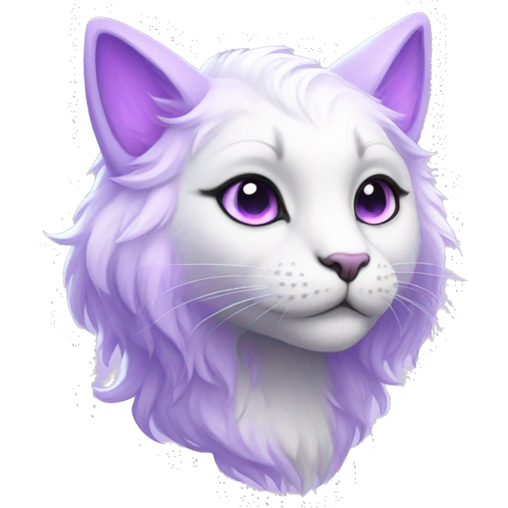 Kawaii colorful bright lilac and white fantasy ethereal anthro feline fursona animal creature emoji