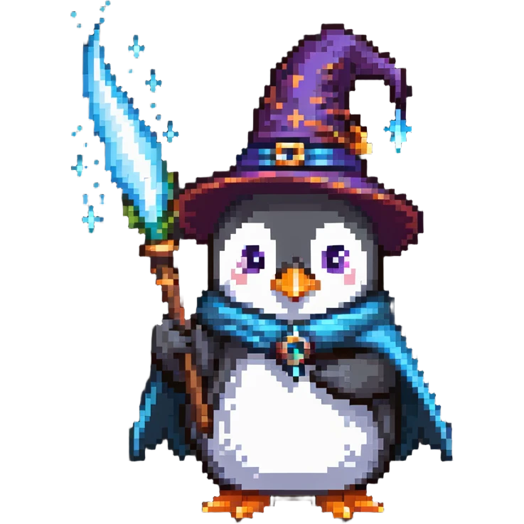 penguin wizard casting a magic spell emoji
