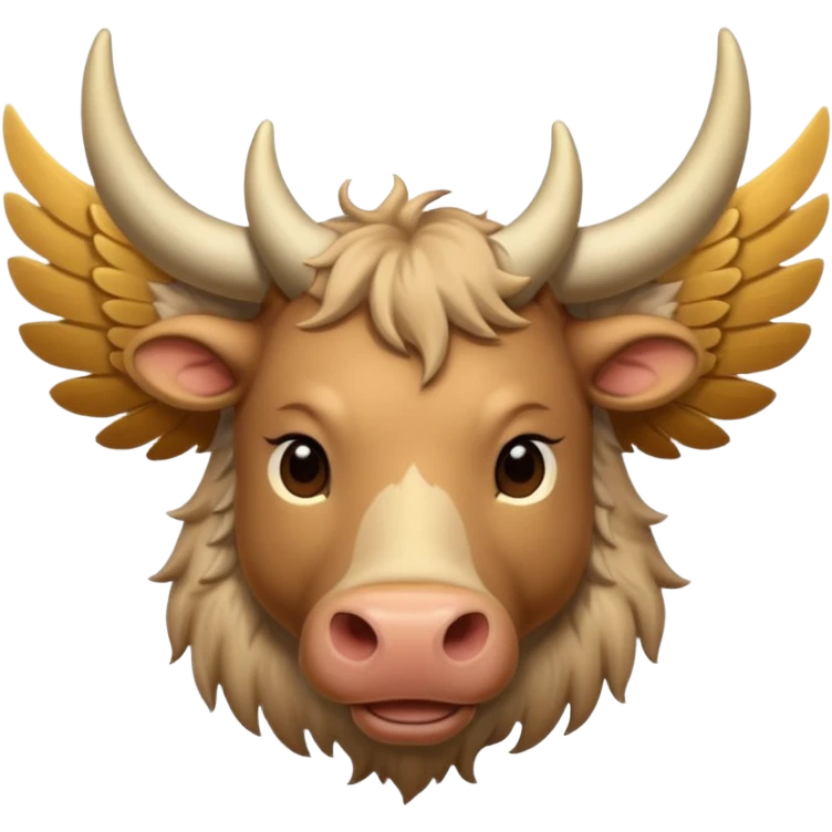 face on 4 legged winged ox emoji light brown body visible too with wings on back emoji