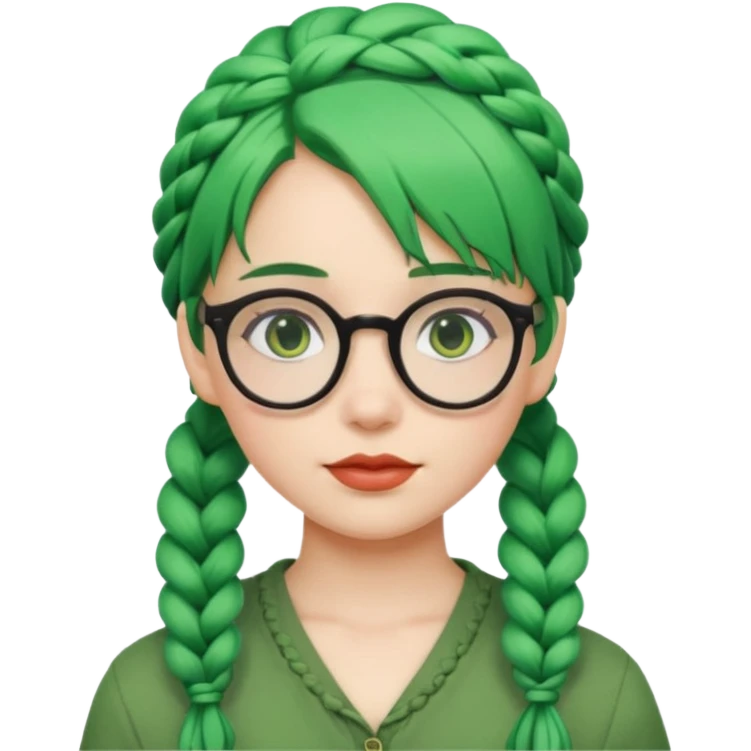 girl with green hairs, braids and spectacle, big visible braids and unique face shape emoji