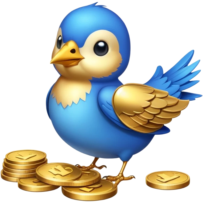 blue bird with coins emoji
