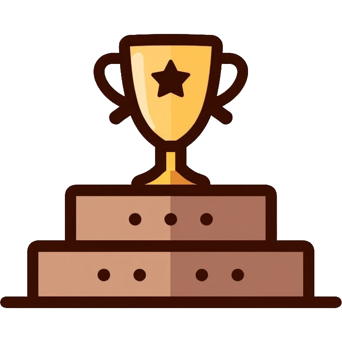 Path to success logo with steps or staircase leading upward to a trophy or achievement symbol, using brown shades and golden accents emoji