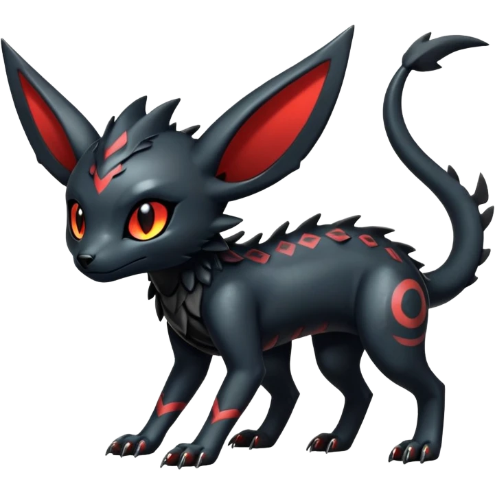 Shiny Dark Cute Majestic Sophisticated Modern Gothic Gloomy Futuristic Scaly Cyber-Salandit-Umbreon-Litten-Hybrid (Full body) emoji