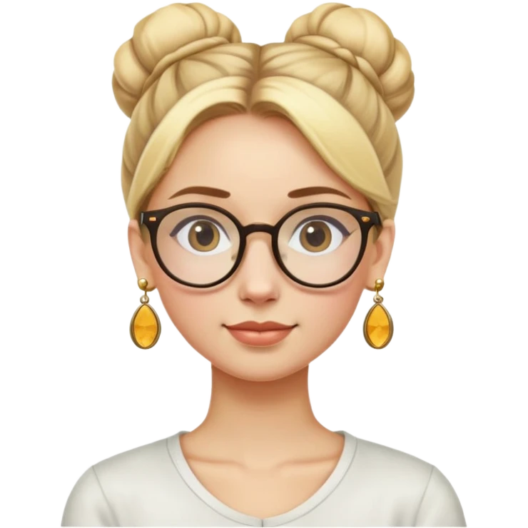 a girl that has blond hair and has golden earrings and she has her hair in a bun with glasses emoji