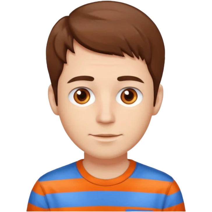 male, white skin, brown hair, brown eyes, orange and blue shirt emoji