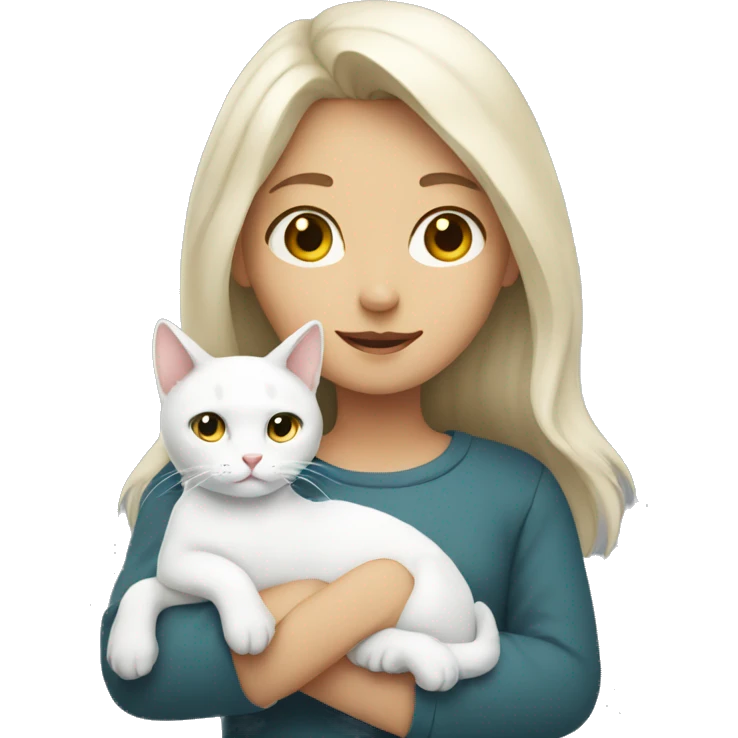 girl with a white cat in her arms emoji
