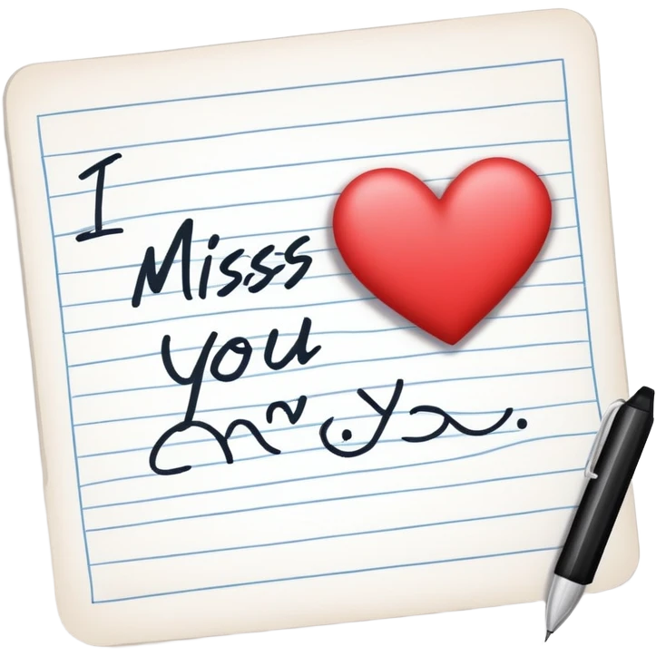 Hand written note that says “I miss you” with a hesrt emoji