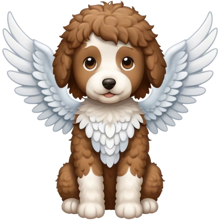 brown and white Berniedoodle with angel wings emoji