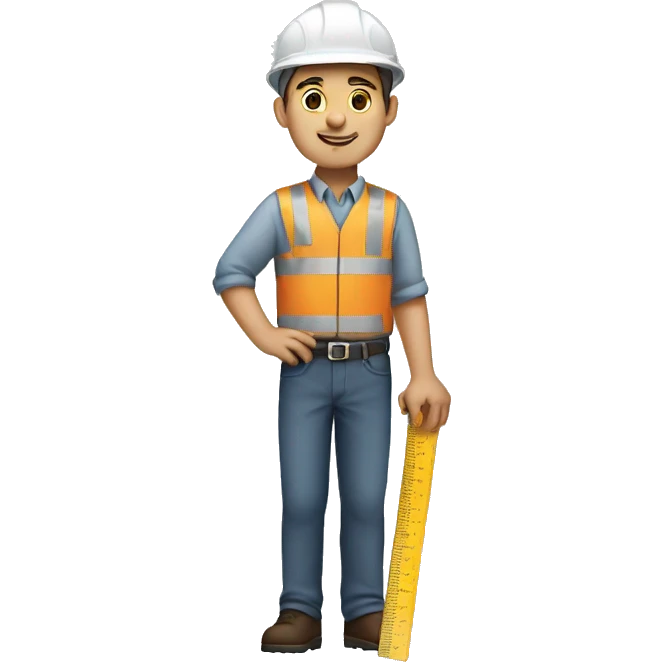 a male engineer in a gray construction uniform holds a ruler in his hands emoji