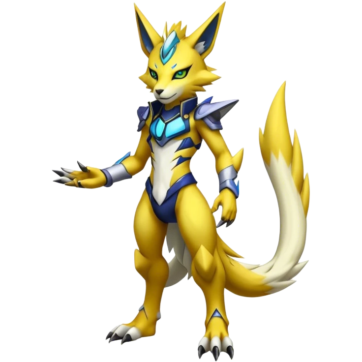  Cool Edgy Shiny Futuristic Ethereal Legendary Zeraora-Digimon-Renamon-hybrid full body emoji
