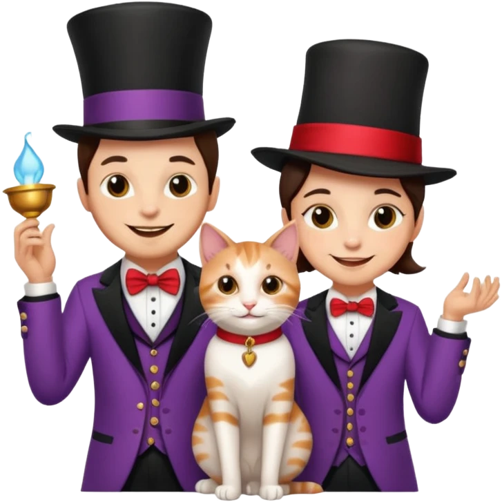 magician couple and their pet cat emoji