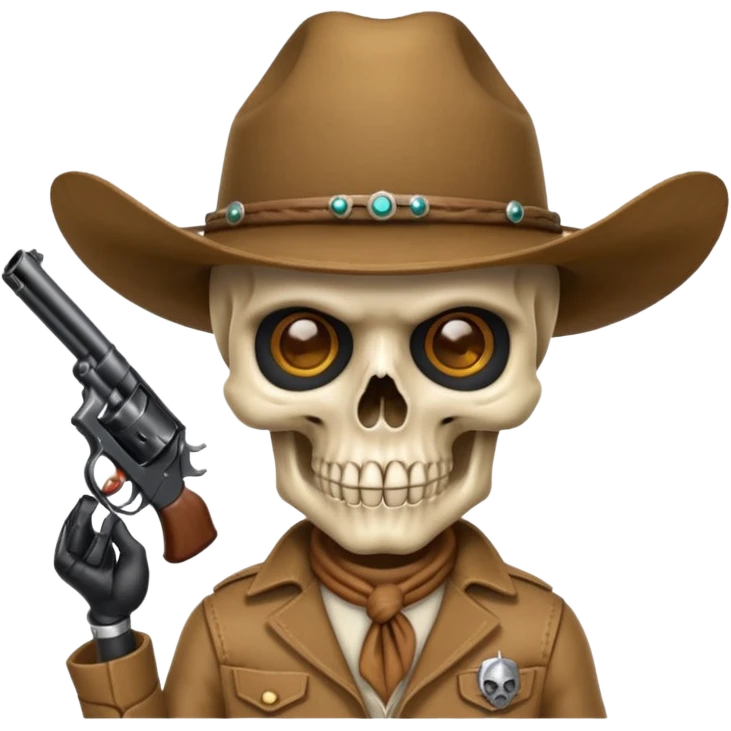 A skull with a vowboy hat and a gun whith a scope sighn on his eye and min holding the gun emoji