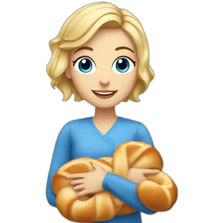 Blonde girl with blue eye and with short hair holding a challah emoji