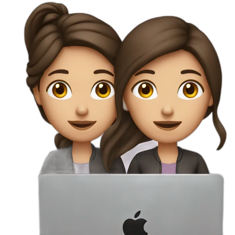 2 brunettes women in front of macbook emoji
