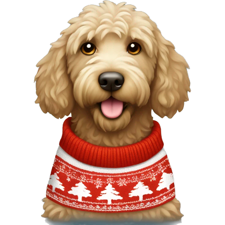 Labradoodle wearing a Christmas sweater emoji