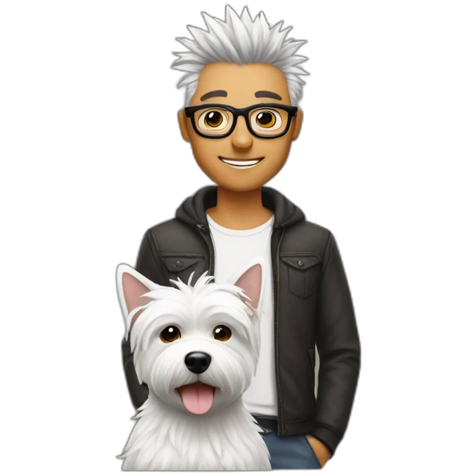 Man with glasses anda spiky hair with westie dog girl emoji