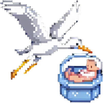 stork flying with a human baby in a bundle emoji