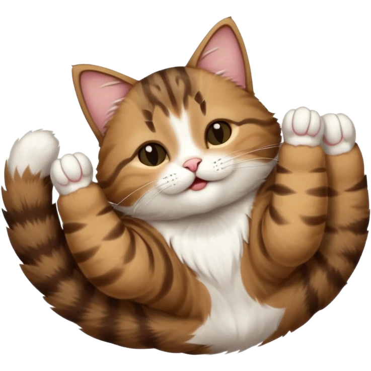 dark brown tabby and white cat in funny positions upside down with eyes closed emoji