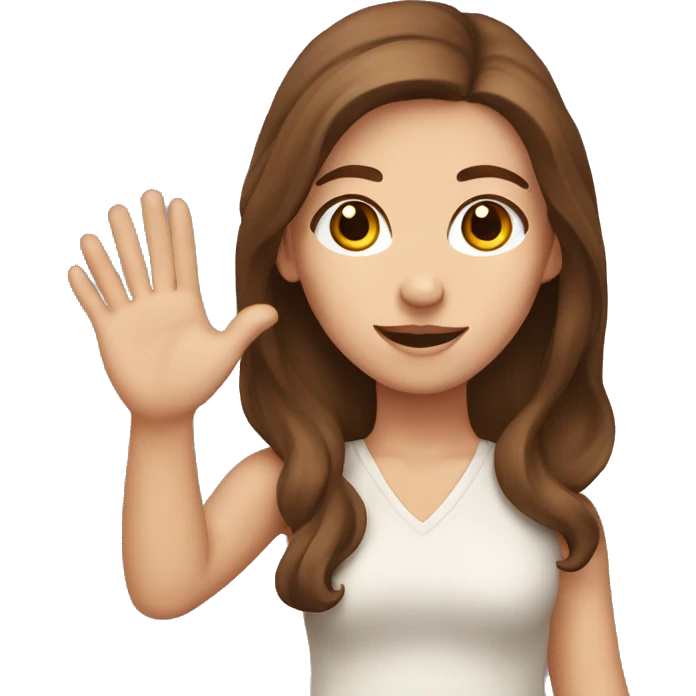 A white girl with brown eyes and brown hair raising her hand emoji