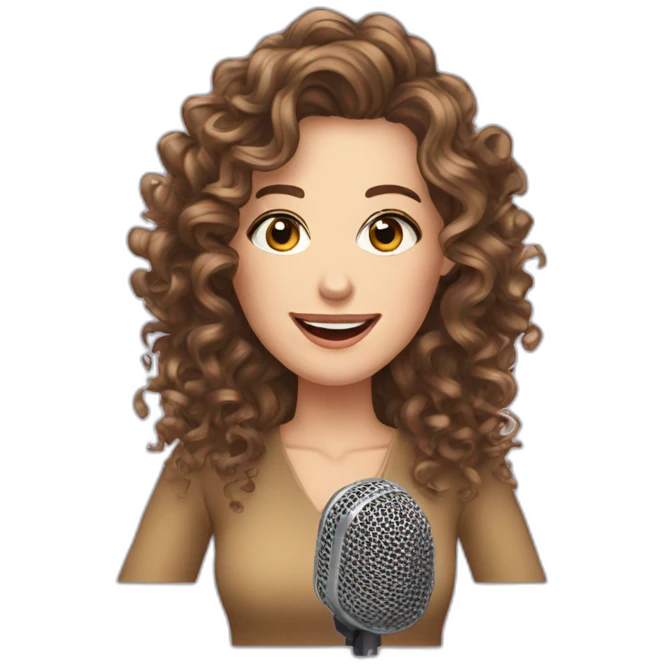 podcast host brunette curly long hair white woman with microphone emoji