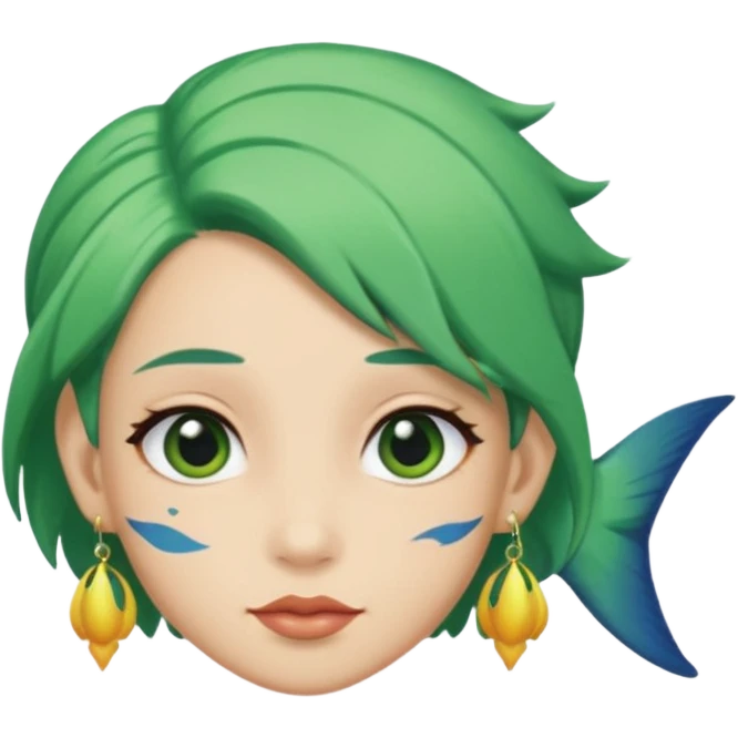 earring  wearing fish with green hair emoji